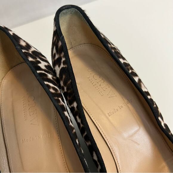J Crew Wedge Heels Womens 8.5 Calf Hair Leopard Martina Slip On Shoes Italy - Picture 5 of 14